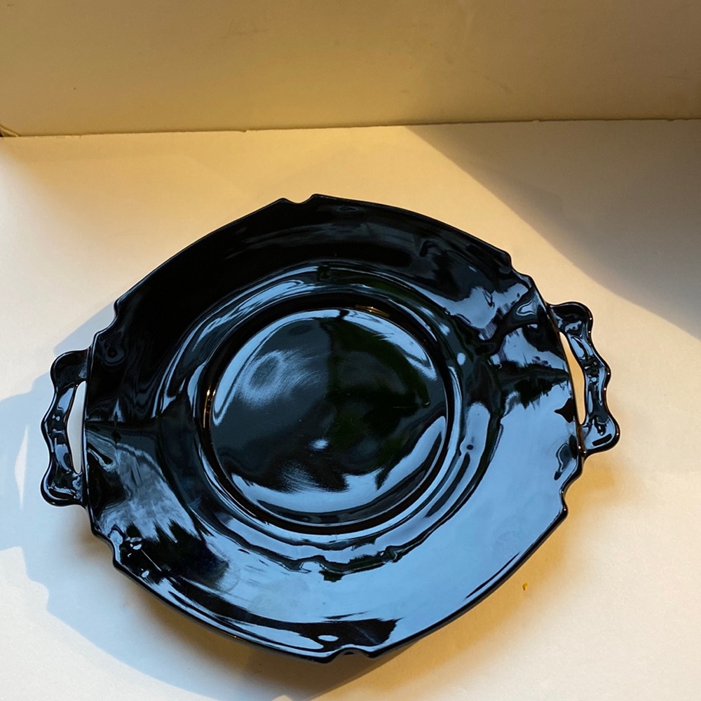 L E Smith Black depression glass plates.
